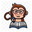 Cute monkey writing on book  Icon