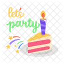 Cake Slice Lets Party Birthday Cake Icon